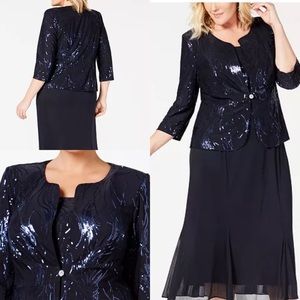 Plus Size Sequined Chiffon Dress and Jacket (Alex Evenings)
